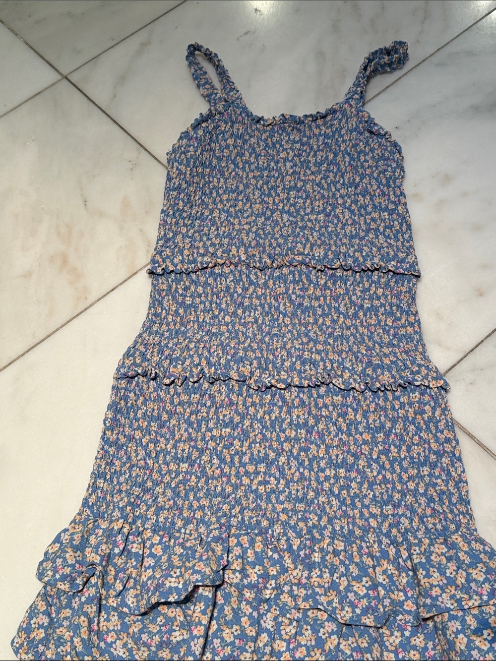 Nordstrom Blue Floral Smocked Tiered Midi Dress
